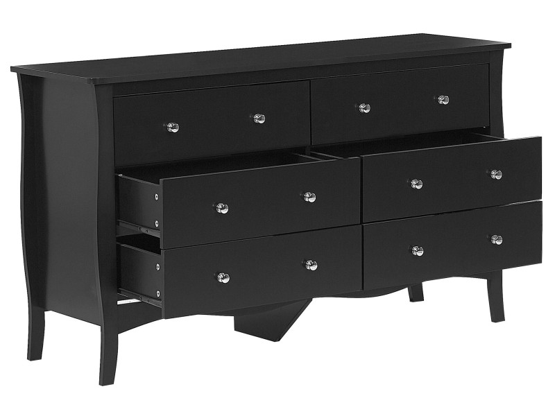 Komoda z 6 szufladami MDF metalowe uchwyty sypialnia salon czarna, 2178666