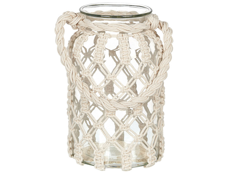 Lampion szklany makrama 31 cm biały JALEBI, 218059
