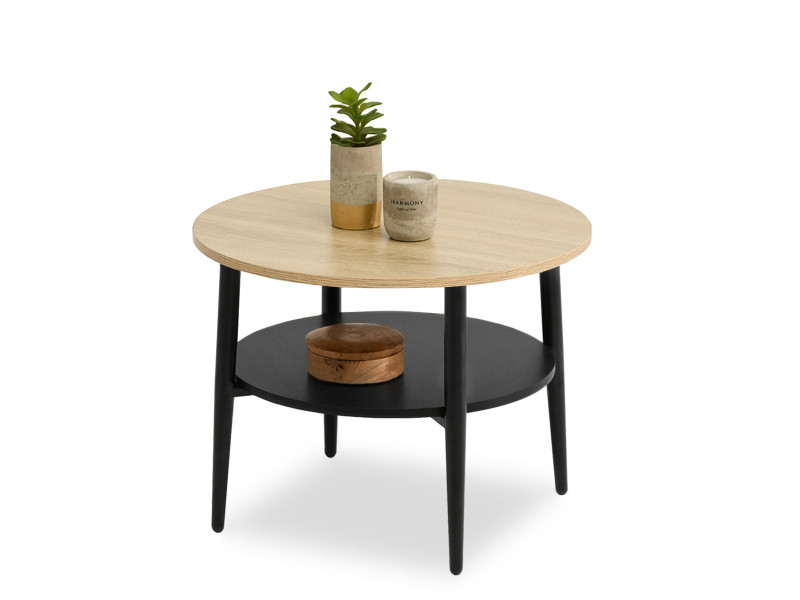 Stolik kawowy z półką dąb sonoma na czarnych nogach okrągły 60 cm RENNE-S, 2194951