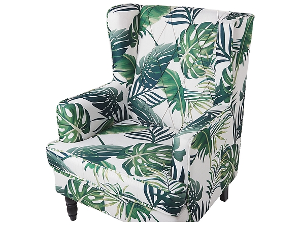 Fotel z podnóżkiem w liście biało-zielony SANDSET, 219621