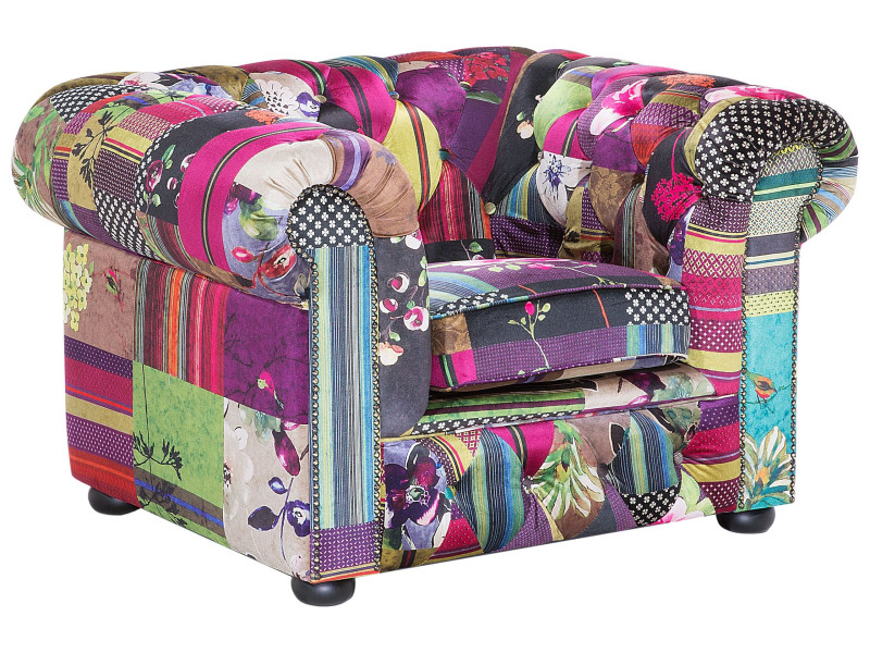 Fotel patchwork fioletowy CHESTERFIELD, 220584