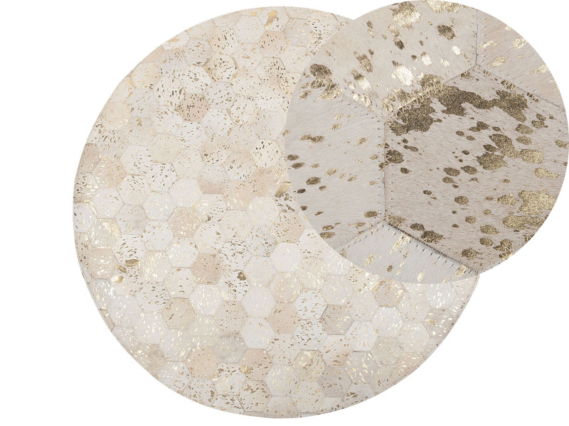 Dywan patchwork okrągły skórzany ⌀ 140 cm beżowy ZEYTIN, 229687