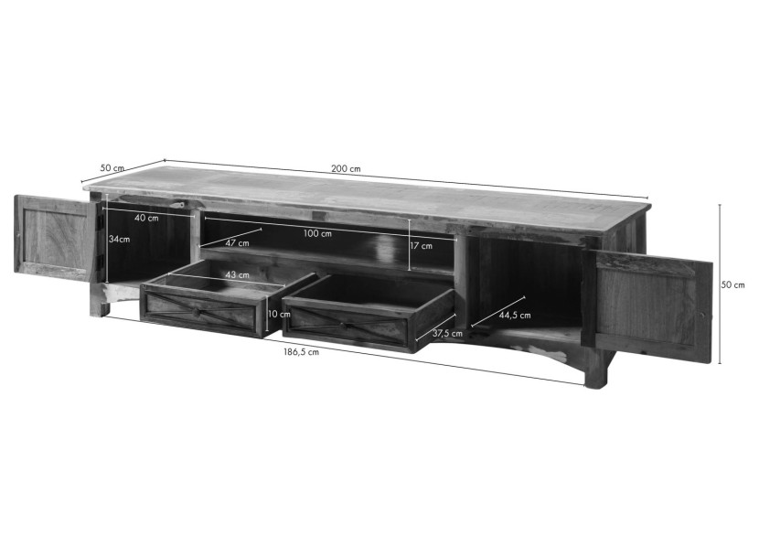SPIRIT Szafka RTV #137 Drewno z odzysku Lakier 200x50x50 cm, 2399816