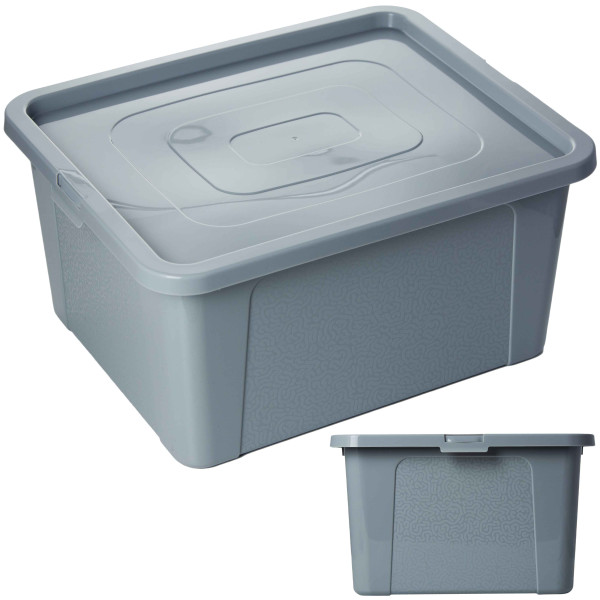 Pojemnik Pudło Plastikowe Z Pokrywą Zamykane 20 L Szary, 2439403