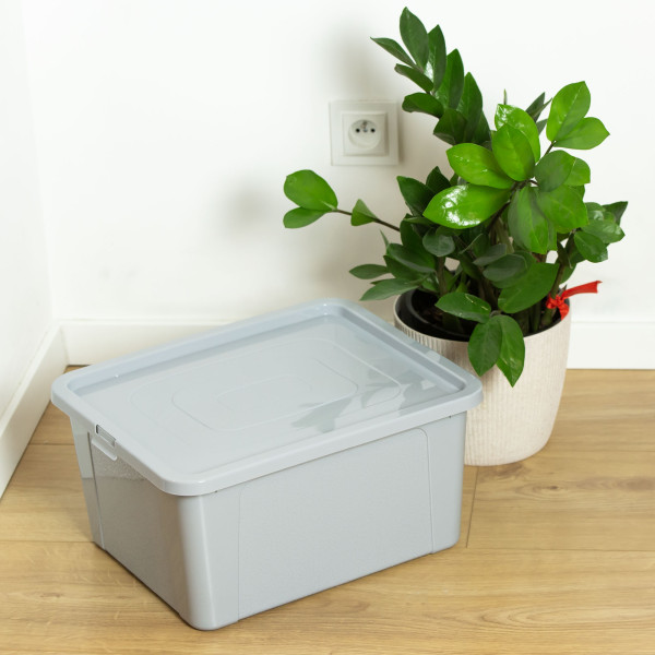 Pojemnik Pudło Plastikowe Z Pokrywą Zamykane 20 L Szary, 2439406