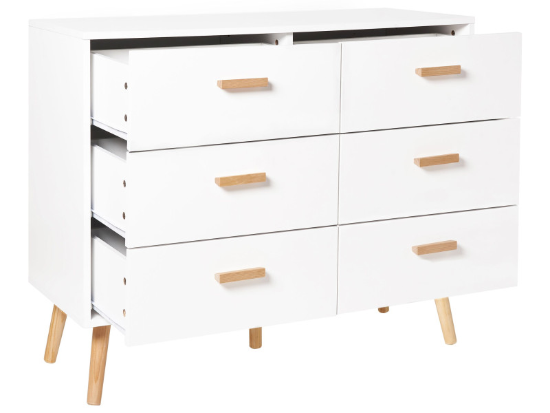 Komoda z 6 szufladami MDF z drewnianymi nóżkami biała, 2495350