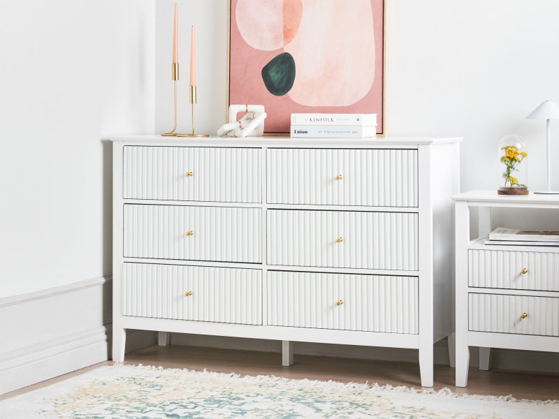 Komoda z 6 szufladami MDF złote uchwyty salon sypialnia biała, 2495359