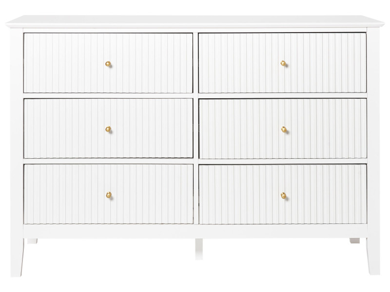 Komoda z 6 szufladami MDF złote uchwyty salon sypialnia biała, 2495360