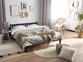 Łóżko podwójne drewno 140x200 niebieskie