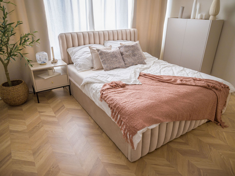 Łóżko tapicerowane z pojemnikiem GALLA P | 180x200 | Welur | Beżowy 5, 2575608