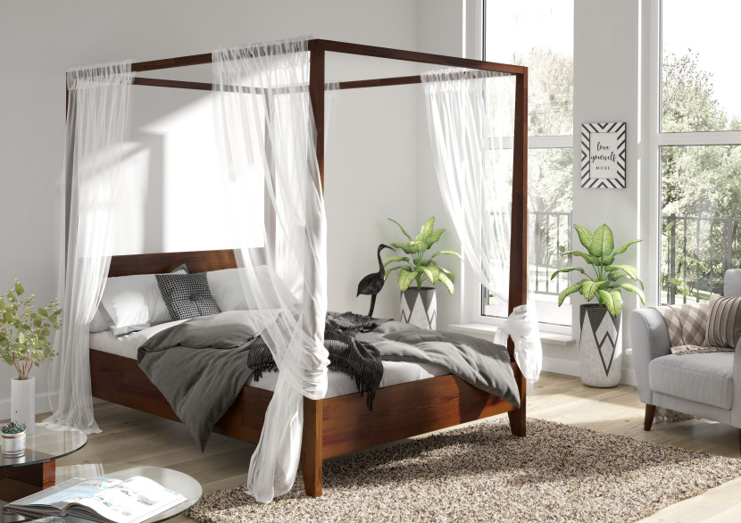 Łóżko bukowe Visby CANOPY z baldachimem, 140x200, orzech, 2598134
