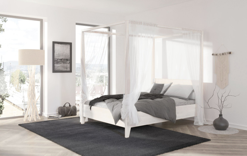 Łóżko bukowe Visby CANOPY z baldachimem, 140x200, biały, 2598211