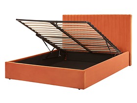 Łóżko z pojemnkiem 140 x 200 cm welurowe pomarańczowe