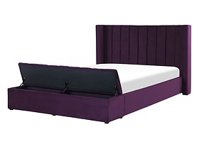 Łóżko welurowe z ławką skrzynią 140x200 fioletowe