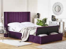 Łóżko welurowe z ławką skrzynią 140x200 fioletowe