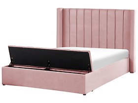 Łóżko welurowe z ławką skrzynią 140x200 różowe