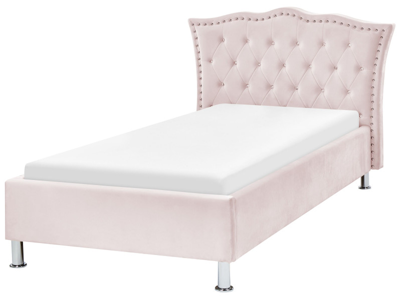 Łóżko welurowe tapicerowane 90x200 cm różowe, 261692