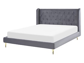 Łóżko welurowe 140 x 200 cm pikowane szare