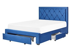 Łóżko z szufladami welurowe 140x200cm niebieskie
