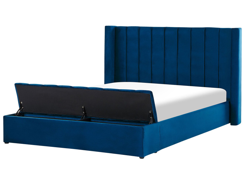 Łóżko welurowe z ławką skrzynią 180x200 niebieskie, 264811
