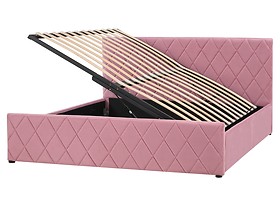 Łóżko z pojemnikiem welurowe różowe 160x200