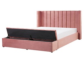 Łóżko welurowe z ławką skrzynią 160x200 różowe