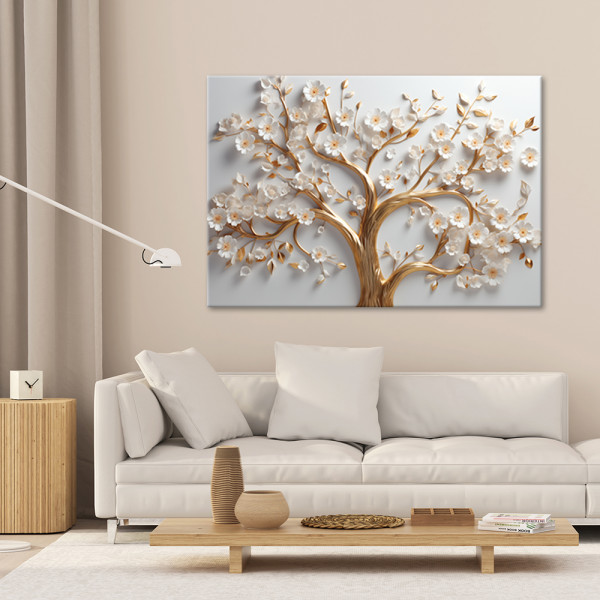 Feeby Obraz na płótnie, 3D Kwitnące złote drzewo glamour 60x40, 2729491