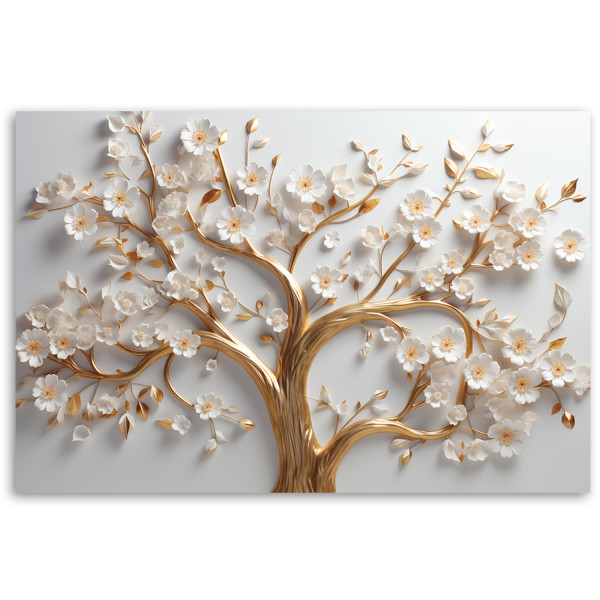 Feeby Obraz na płótnie, 3D Kwitnące złote drzewo glamour 60x40, 2729492