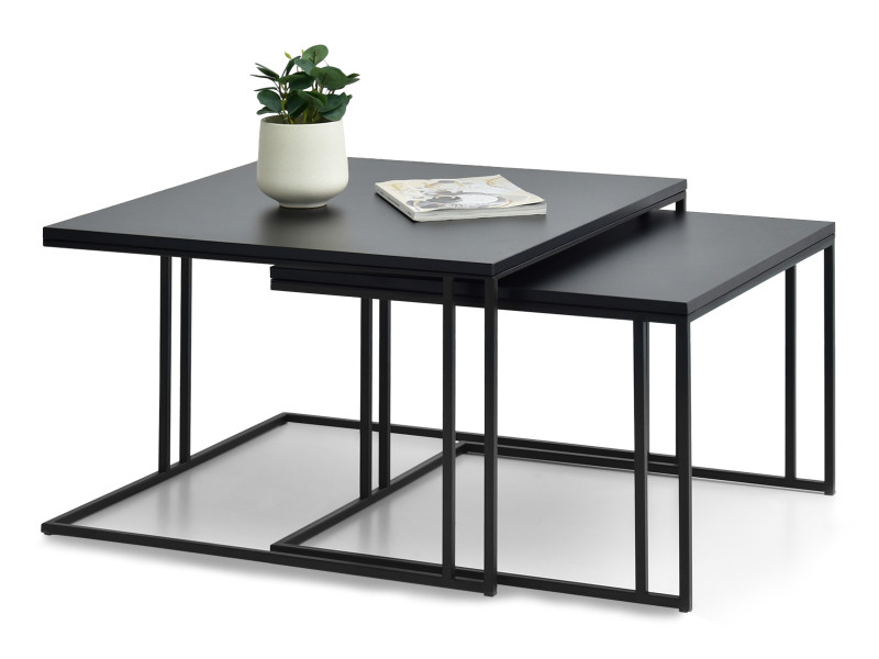 Zestaw stolików 2w1 kwadratowy blat czarny na czarnym stelażu DARK XL+S, 2812677