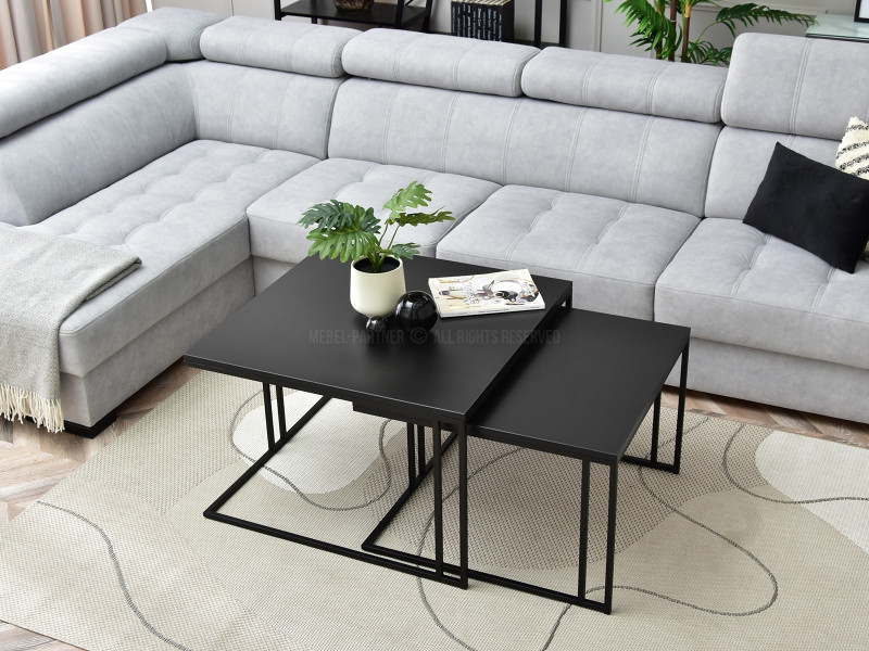 Zestaw stolików 2w1 kwadratowy blat czarny na czarnym stelażu DARK XL+S, 2812680
