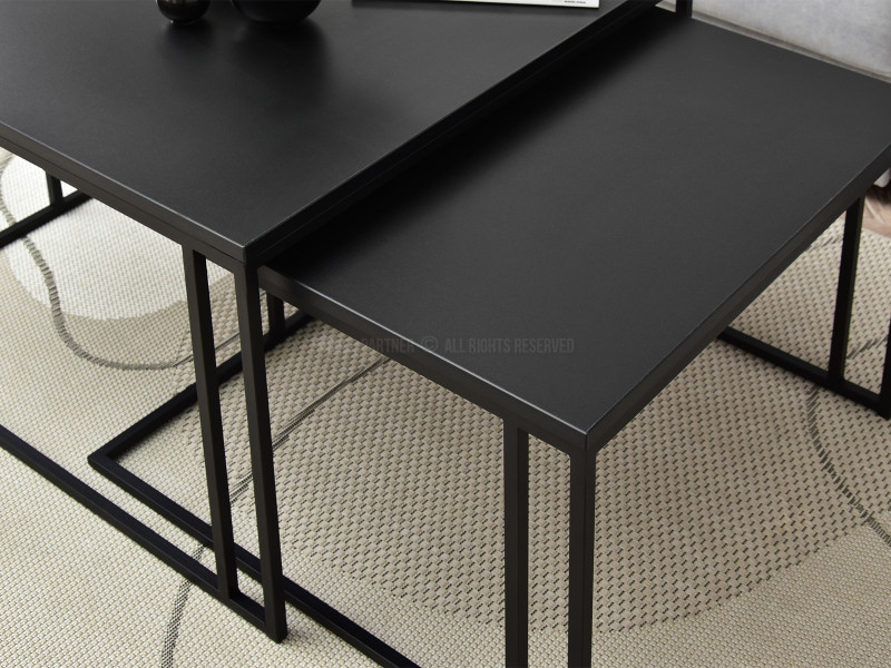 Zestaw stolików 2w1 kwadratowy blat czarny na czarnym stelażu DARK XL+S, 2812681