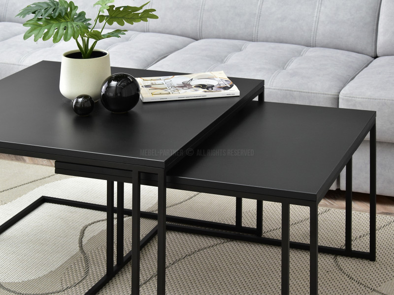 Zestaw stolików 2w1 kwadratowy blat czarny na czarnym stelażu DARK XL+S, 2812683