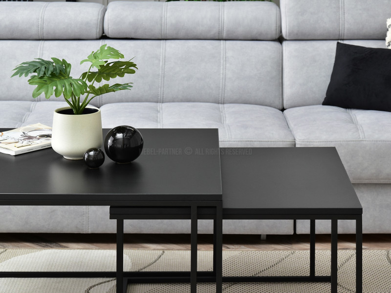 Zestaw stolików 2w1 kwadratowy blat czarny na czarnym stelażu DARK XL+S, 2812684