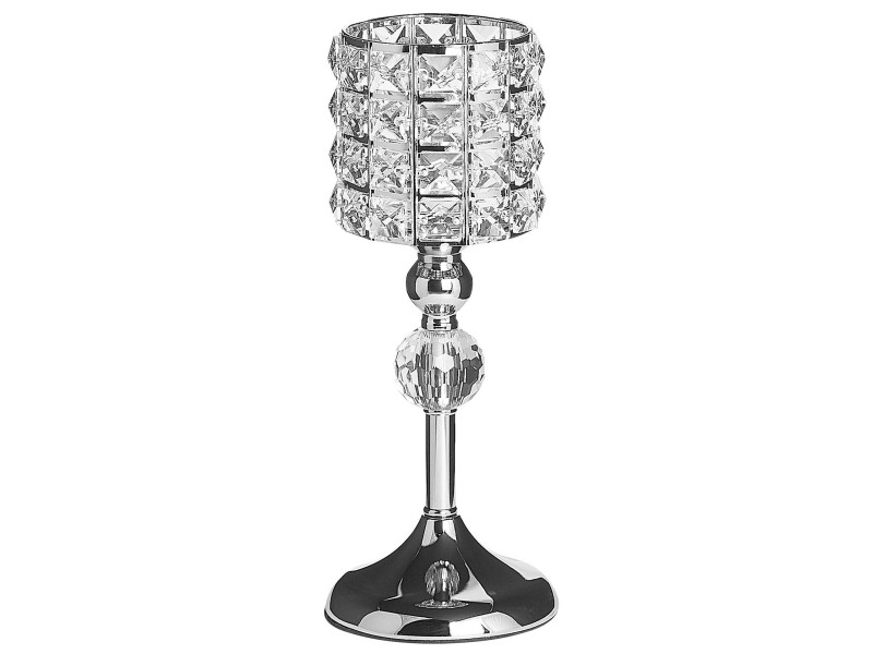 Świecznik lampion metal szkło srebrny, 282353
