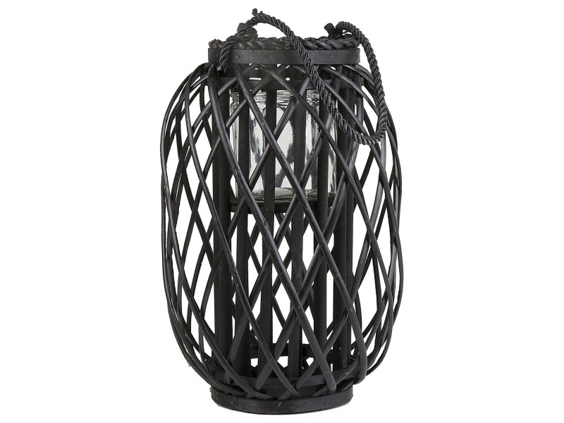 Lampion dekoracyjny latarnia drewno czarny, 282606
