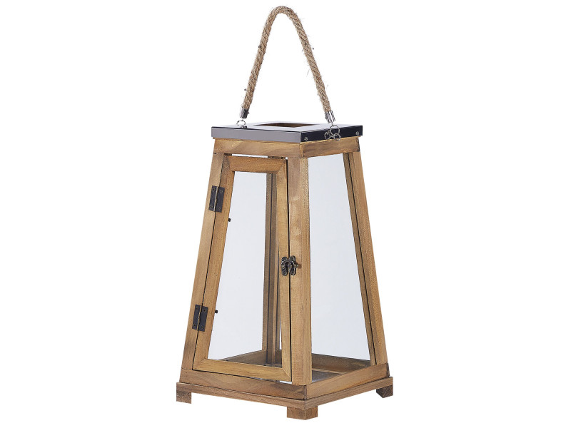 Lampion szklane drzwi drewniany 39 cm brązowy, 282691