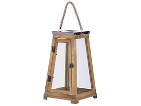 Lampion szklane drzwi drewniany 39 cm brązowy