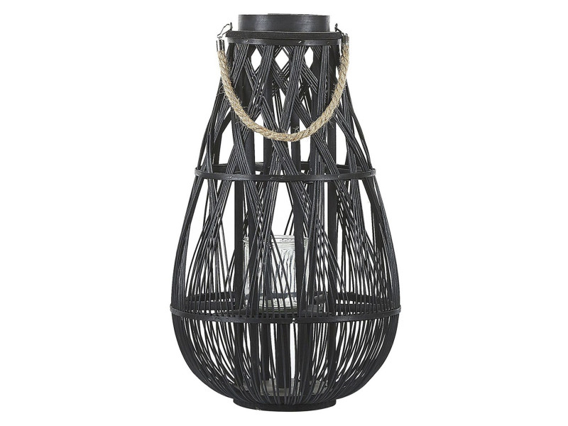 Lampion dekoracyjny bambusowy 56 cm czarny, 282765