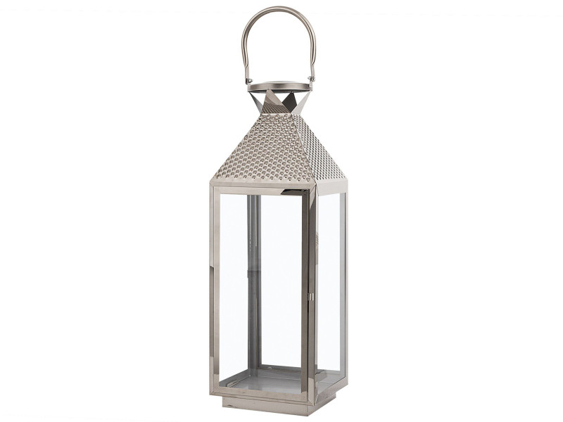 Lampion dekoracyjny 55 cm metal srebrny, 282775