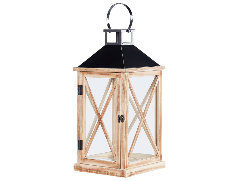 Lampion szklane drzwi drewniany 61 cm brązowy, 282885