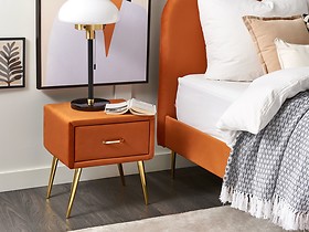 Szafka nocna tapicerowana szuflada pomarańczowa