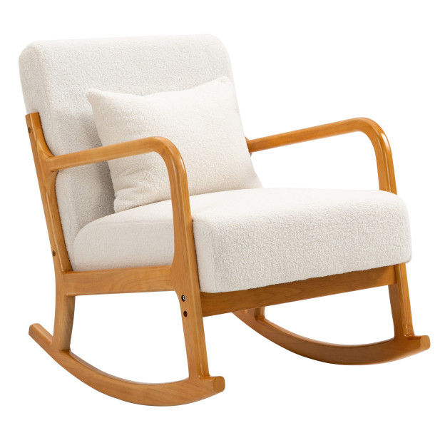 Krzesło bujane z litego drewna i białymi pętelkami, 315569