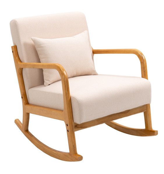 Krzesło bujane z litego drewna i beżowej tkaniny, 315591