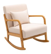 Krzesło bujane z litego drewna i beżowej tkaniny