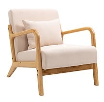 Fotel salonowy z litego drewna i beżowej tkaniny