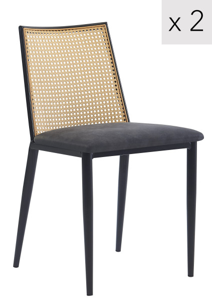 Zestaw 2 krzeseł metalowych z plecionką i skórą ekologiczną, 316062