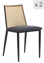 Zestaw 2 krzeseł metalowych z plecionką i skórą ekologiczną