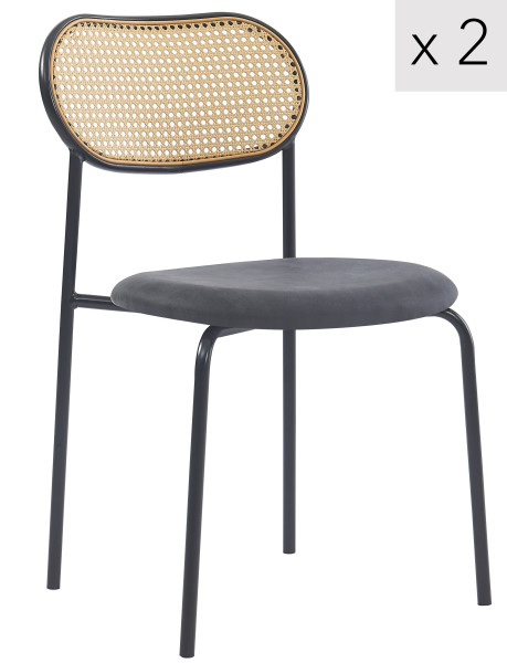 Zestaw 2 krzeseł metalowych z plecionką i skórą ekologiczną, 316067