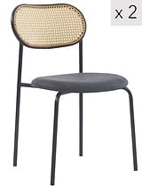 Zestaw 2 krzeseł metalowych z plecionką i skórą ekologiczną