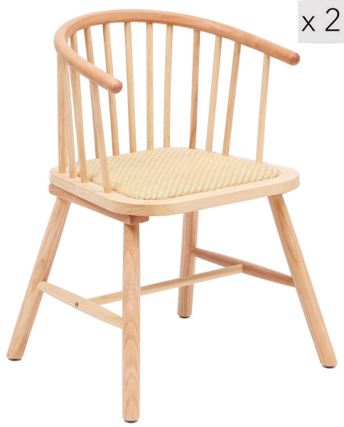 Zestaw 2 krzeseł z litego drewna i naturalnego rattanu, 316079